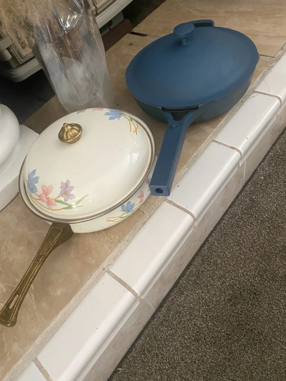 Our Place Always Pan in blue vintage mikasa kitchen bundle